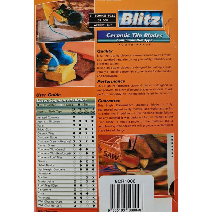 Unitec 150mm Blitz Ceramic Tile Blade U-6CR1000