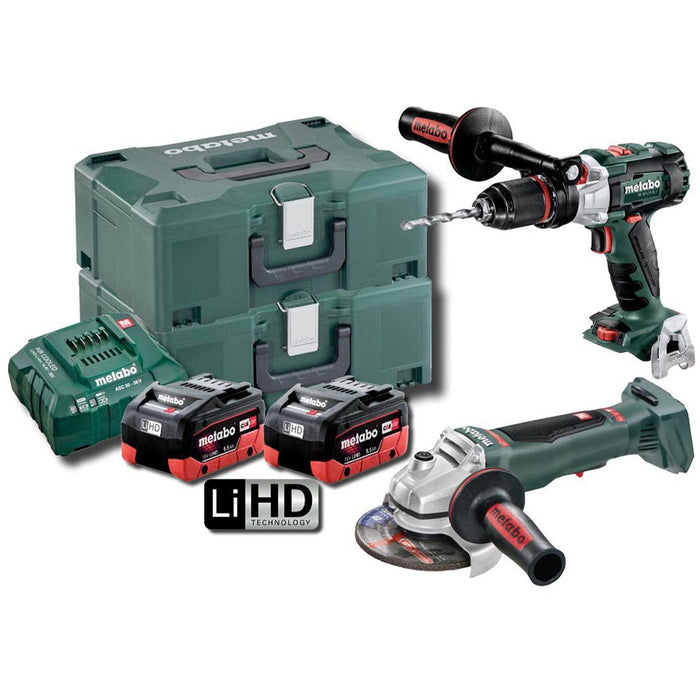 Metabo 2 PCE LiHD Impact Drill Paddle Switch Grinder Combo Kit AU68902255 - SB WPB BL M HD 5.5