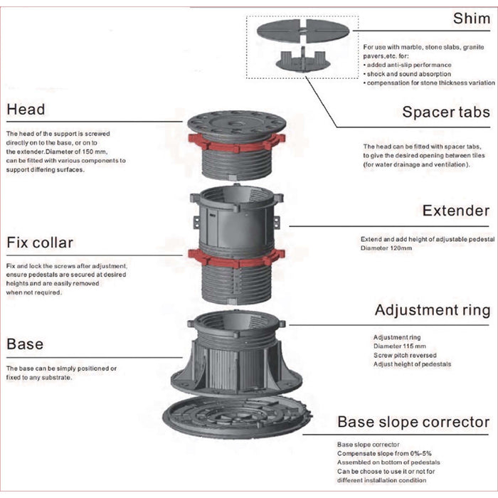 Boss 28-42mm Tile Pedestal - BP042