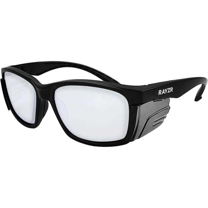 Maxisafe Rayzr Safety Glasses with microfibre bag - Black Frame with Clear Lens - ERZ384