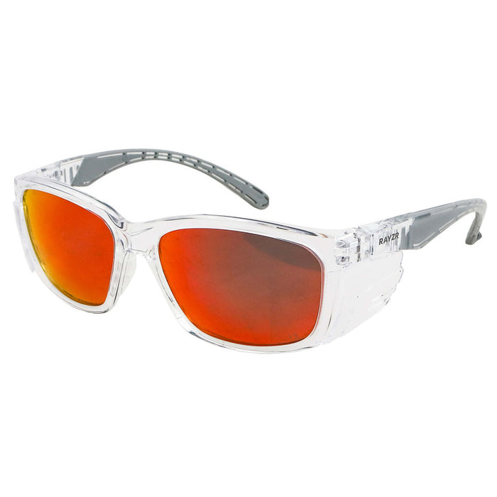 Maxisafe Rayzr Safety Glasses - Clear Frame with Red Mirror UV400 Polarised