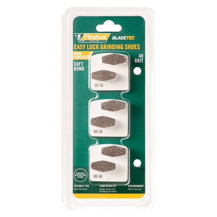 Flextool BladeTec Hard Concrete Diamond Segment Easy Lock Grinding Shoes - White - 3 Pack