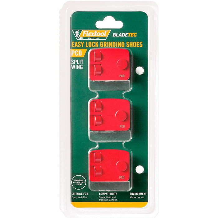 Flextool BladeTec Thick Coatings (Epoxy, Glue) PCD Segment Easy Lock Grinding Shoes - Red - 3 Pack