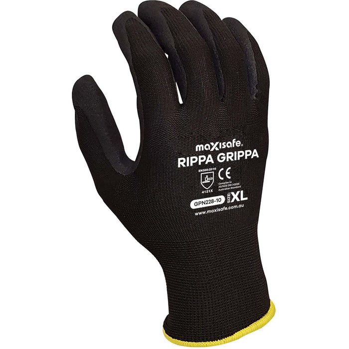 Maxisafe 'RippaGrippa' Black Nitrile Polyester Glove