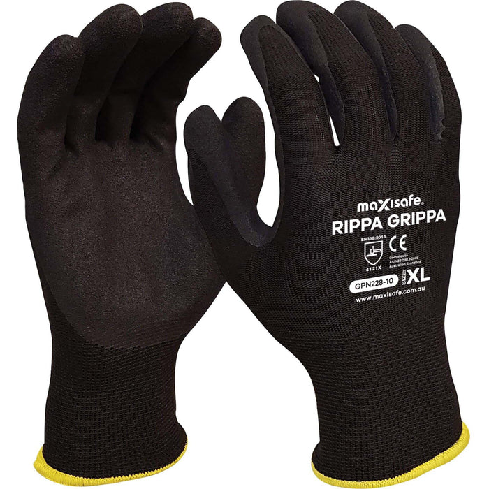 Maxisafe 'RippaGrippa' Black Nitrile Polyester Glove