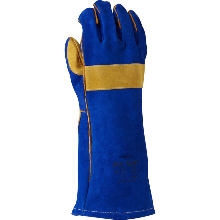 Maxisafe 40cm Blue Flame Welders Yellow Reinforced Palm Gloves GWY175