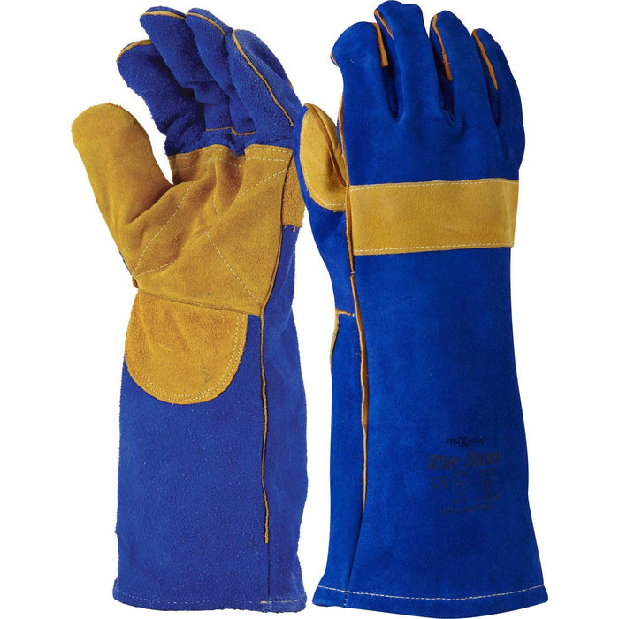 Maxisafe 40cm Blue Flame Welders Yellow Reinforced Palm Gloves GWY175