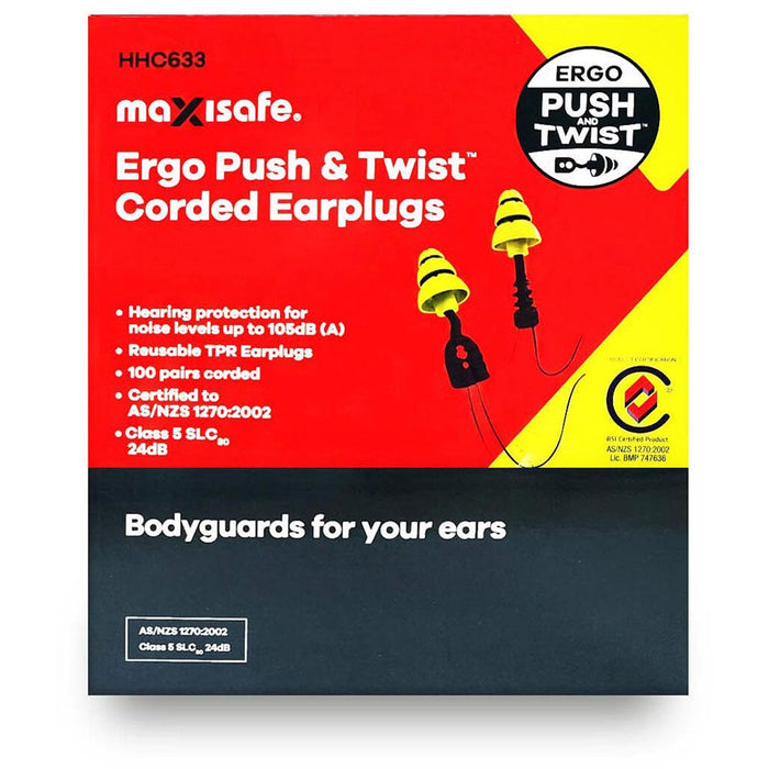 Maxisafe Ergo Push and Twist Corded Earplug - HHC633