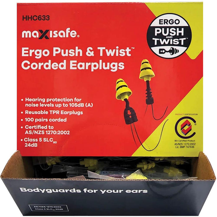 Maxisafe Ergo Push and Twist Corded Earplug - HHC633