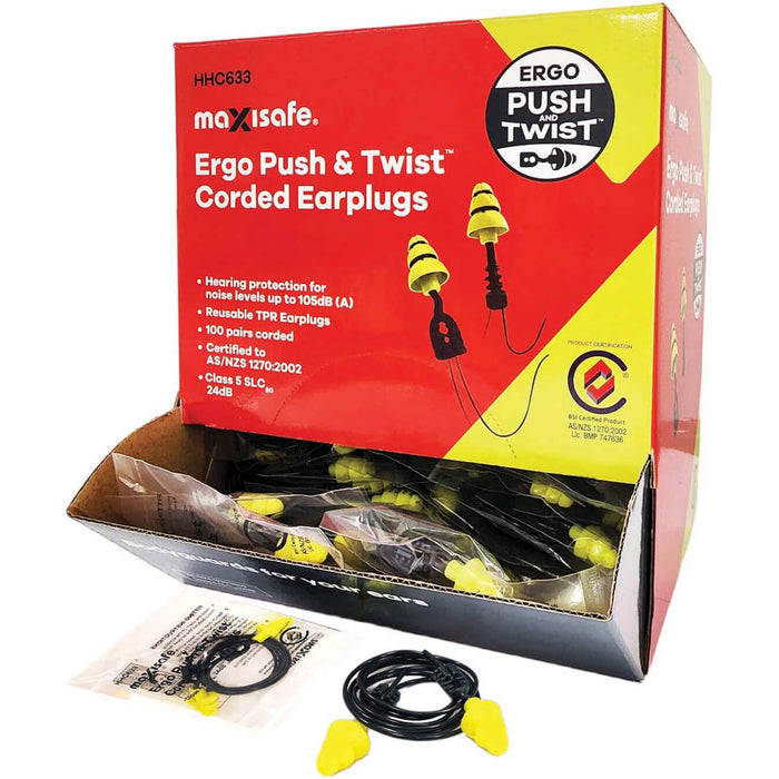 Maxisafe Ergo Push and Twist Corded Earplug - HHC633