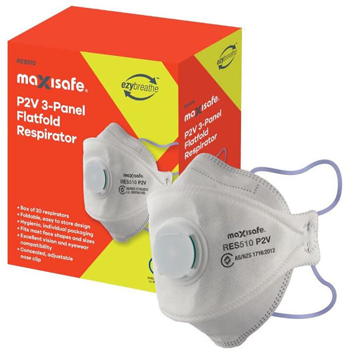 Maxisafe P2 Valved 3-Panel Flatfold Respirator 20 Pack RES510