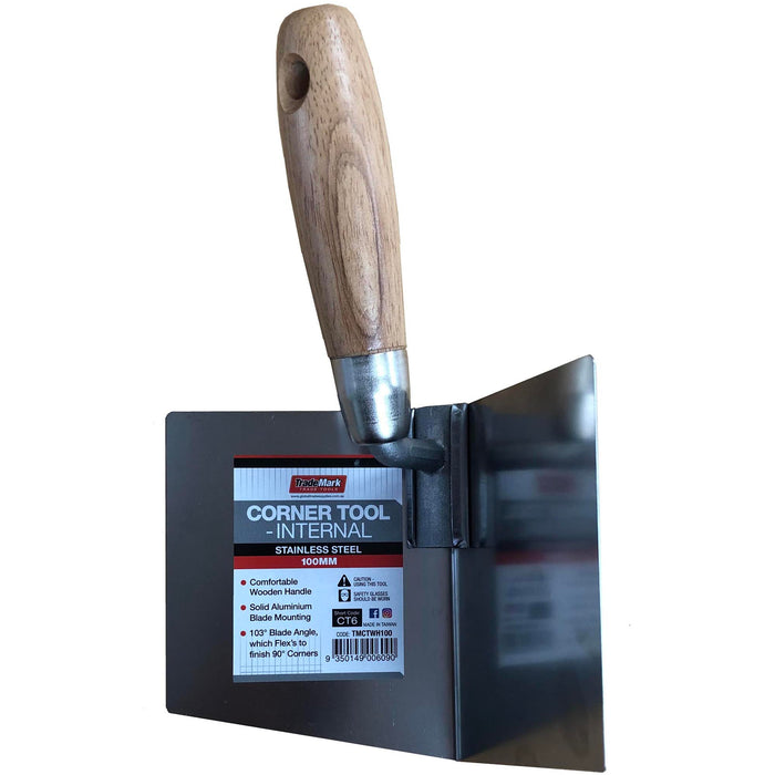 TradeMark Corner Tool 100mm Stainless Steel Wooden Handle TMCTWH100